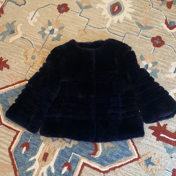 BELLE FARE Designer genuine Rex Rabbit Fur blue jacket coat M 8 $695 Rare - Picture 7 of 14